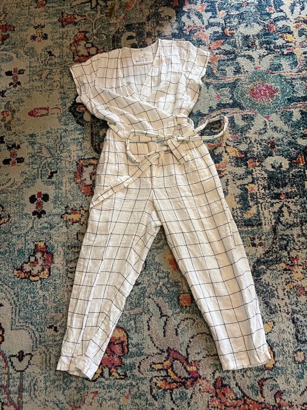 NotPerfectLinen windowpane print linen jumpsuit